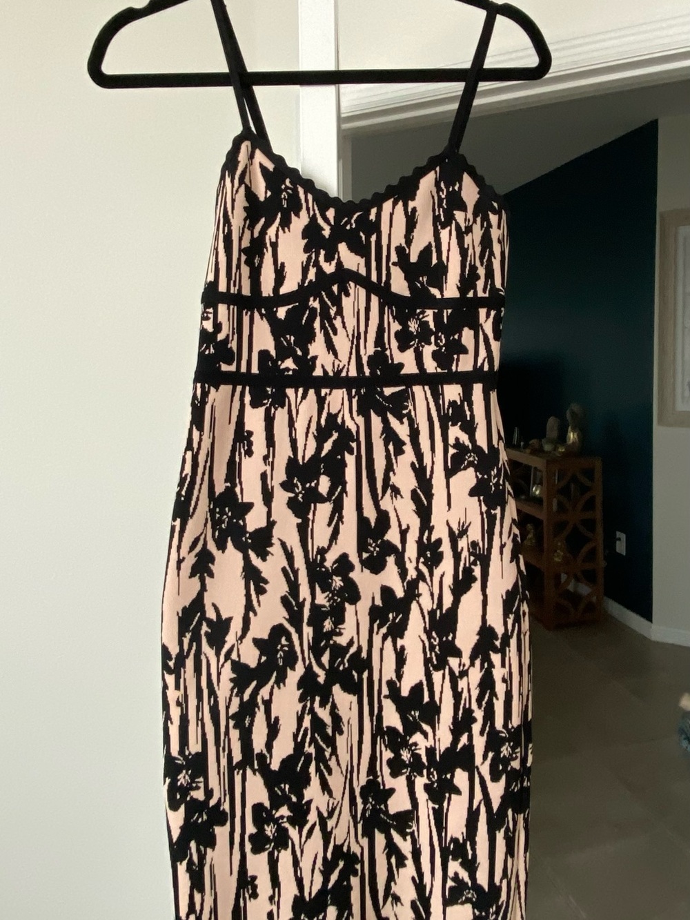 BCBGMaxAzria Cream Slip Dress with Black Floral Overlay